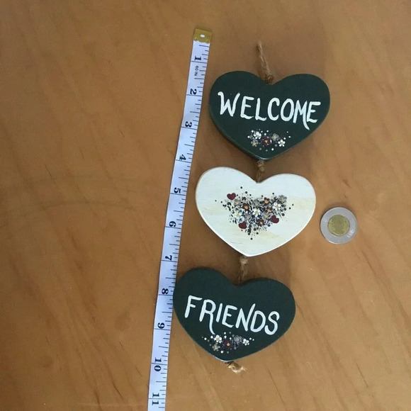 3 For 30 $ Hearts Wooden '' Welcome ''  '' Friends '' Decorative Floral - Picture 2 of 3